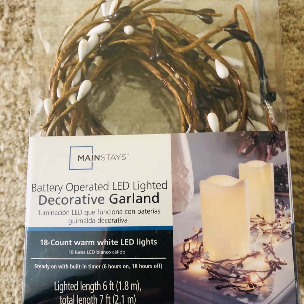 4 Packs- Decorative Garland, Battery LED Lighted. (18 white led lights Per pack